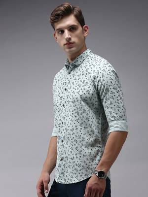men's long sleeves floral sea green shirt 3
