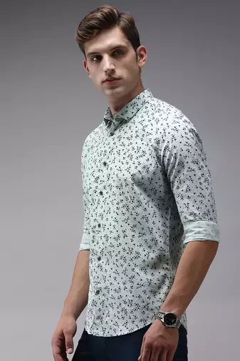 men's long sleeves floral sea green shirt