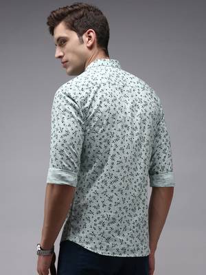 men's long sleeves floral sea green shirt 4