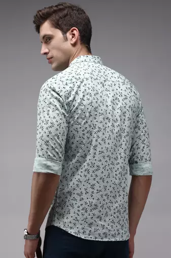 men's long sleeves floral sea green shirt