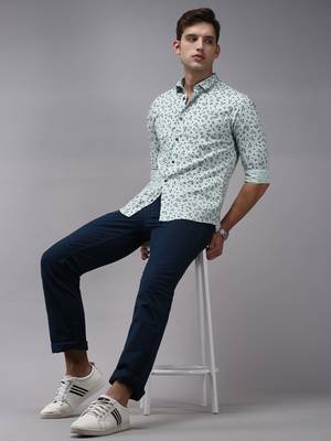 men's long sleeves floral sea green shirt 5