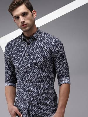 men's long sleeves micro ditsy navy blue shirt 1
