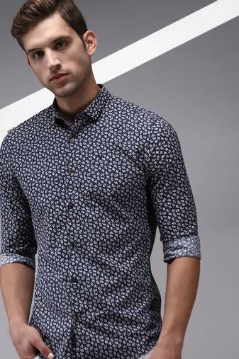 men's long sleeves micro ditsy navy blue shirt