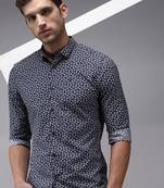 men's long sleeves micro ditsy navy blue shirt