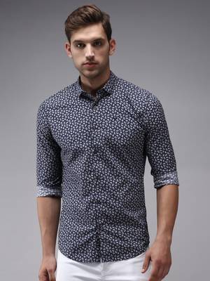 men's long sleeves micro ditsy navy blue shirt 2