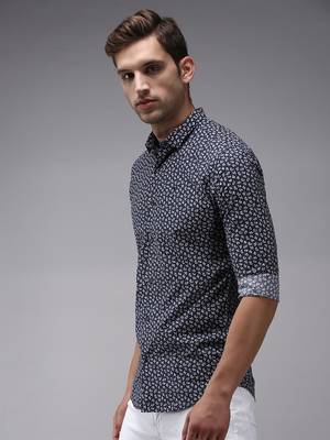 men's long sleeves micro ditsy navy blue shirt 3