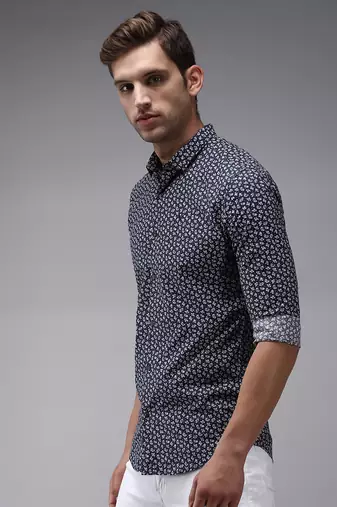 men's long sleeves micro ditsy navy blue shirt