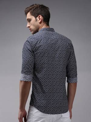 men's long sleeves micro ditsy navy blue shirt 4