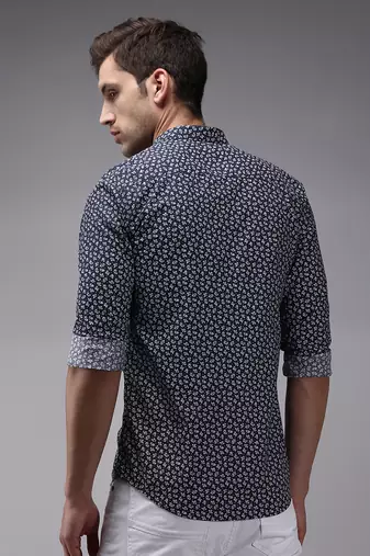 men's long sleeves micro ditsy navy blue shirt