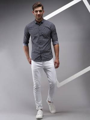 men's long sleeves micro ditsy navy blue shirt 5