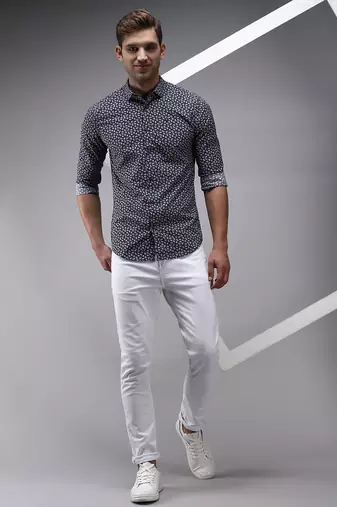men's long sleeves micro ditsy navy blue shirt