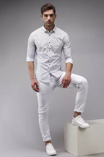 men's long sleeves conversational white shirt
