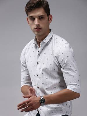 men's long sleeves vertical stripes white shirt 1