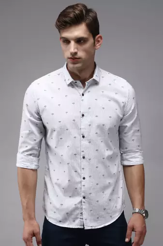 men's long sleeves vertical stripes white shirt