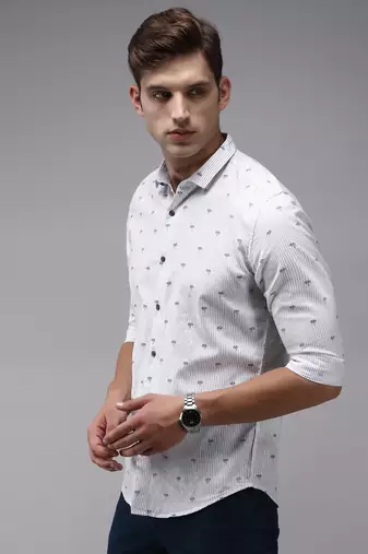 men's long sleeves vertical stripes white shirt