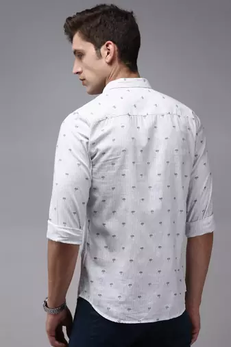 men's long sleeves vertical stripes white shirt