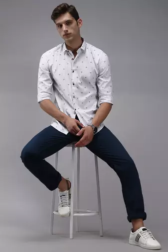 men's long sleeves vertical stripes white shirt