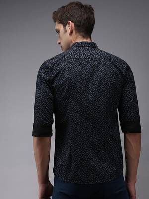 men's long sleeves floral navy blue shirt 4