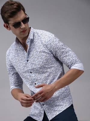 men's long sleeves floral white shirt 1