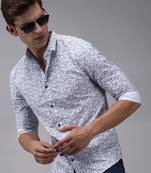 men's long sleeves floral white shirt