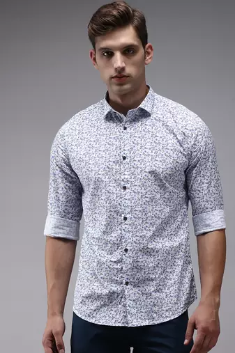 men's long sleeves floral white shirt