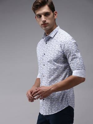 men's long sleeves floral white shirt 3