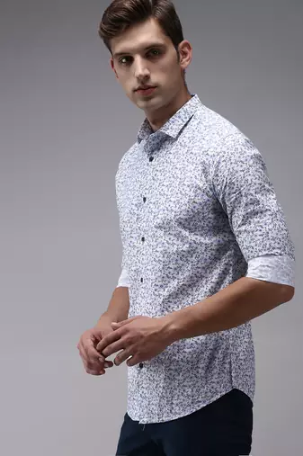 men's long sleeves floral white shirt