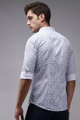 men's long sleeves floral white shirt