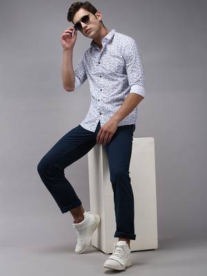 men's long sleeves floral white shirt 5