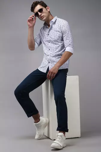 men's long sleeves floral white shirt