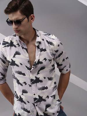 men's long sleeves abstract lavender shirt 1