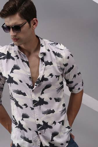 men's long sleeves abstract lavender shirt