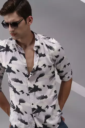 men's long sleeves abstract lavender shirt