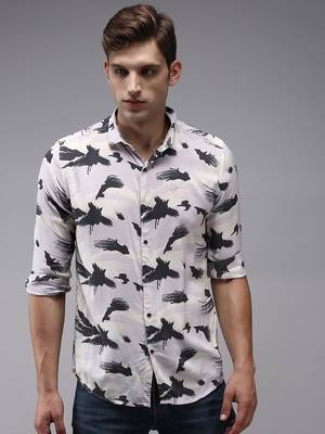 men's long sleeves abstract lavender shirt 2