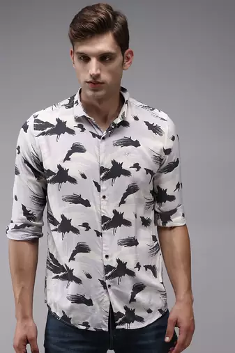 men's long sleeves abstract lavender shirt