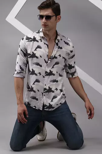 men's long sleeves abstract lavender shirt