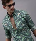 men's long sleeves conversational sea green shirt