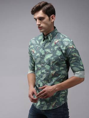 men's long sleeves conversational sea green shirt 3