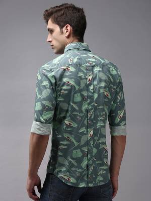 men's long sleeves conversational sea green shirt 4