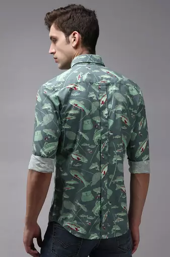 men's long sleeves conversational sea green shirt