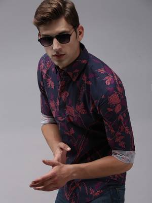 men's long sleeves abstract navy blue shirt 1