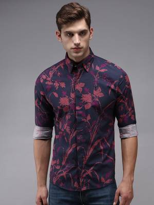 men's long sleeves abstract navy blue shirt 2