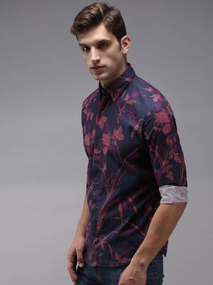men's long sleeves abstract navy blue shirt 3