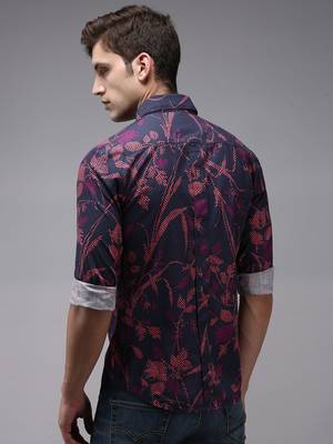 men's long sleeves abstract navy blue shirt 4