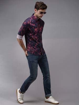 men's long sleeves abstract navy blue shirt 5