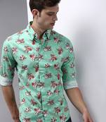 men's long sleeves floral green shirt