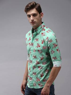 men's long sleeves floral green shirt 3
