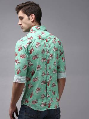 men's long sleeves floral green shirt 4