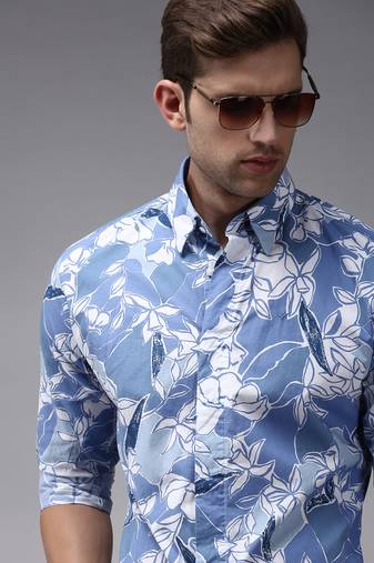 men's long sleeves abstract blue shirt