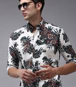 Showoff men's long sleeves floral white shirt